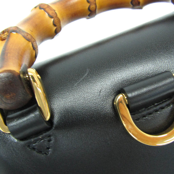 GUCCI Black Leather Bamboo Shoulder Bag - Picture 10 of 16